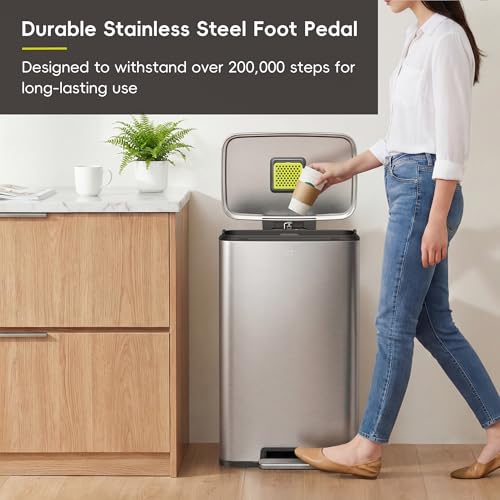 EKO Madison 50L Matte Stainless Steel Step Trash Can with Inner Liner - Fingerprint Resistant