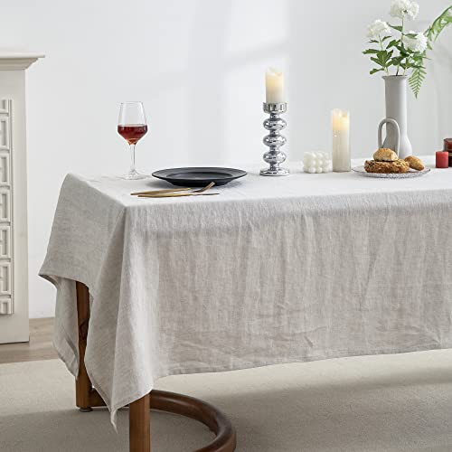 Everly Natural Linen Rectangle Tablecloth 132" x 60" for Dining & Events