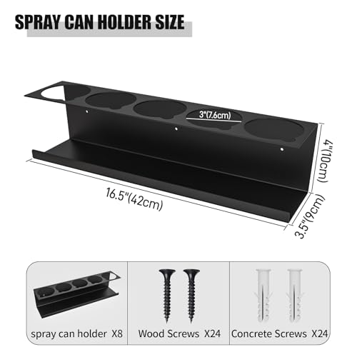 Black Wall-Mounted Spray Bottle Holder 8-Pack Heavy-Duty Steel Storage Rack