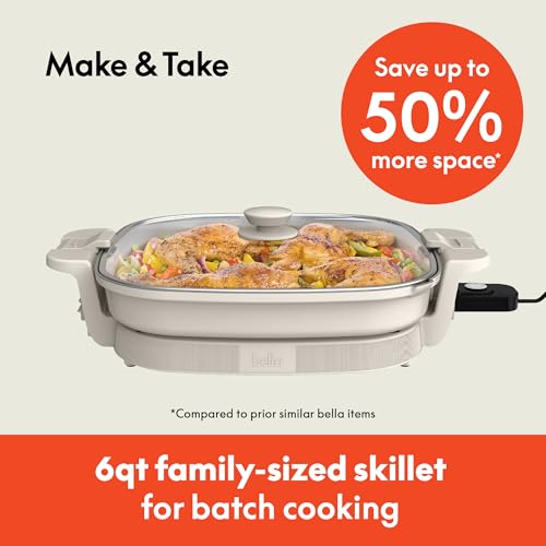 14x14 Inch Electric Skillet - Non-Toxic Ceramic Coating, Fits-Anywhere System