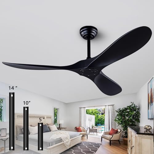 52-Inch Ceiling Fan with Remote - Reversible, Quiet, No Lights, Black