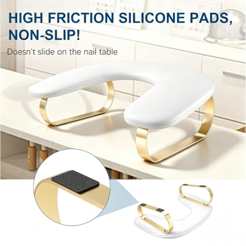 White U-Shaped Nail Arm Rest Stand with Gold Steel Legs for Manicure