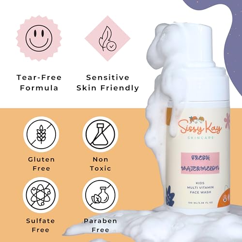 Kids Face Wash - Foaming Face Wash For Kids - Gentle Skin Care - Natural Face Cleanser With Vitamin C & Vitamin E - For Girls and Boys - Tear Free - Sensitive Skin - Watermelon - 100 ml