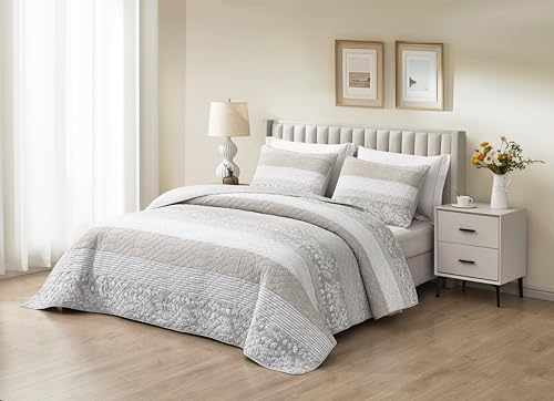 Queen Size Floral Hibiscus Patchwork Quilt Set - Reversible Cotton Bedding