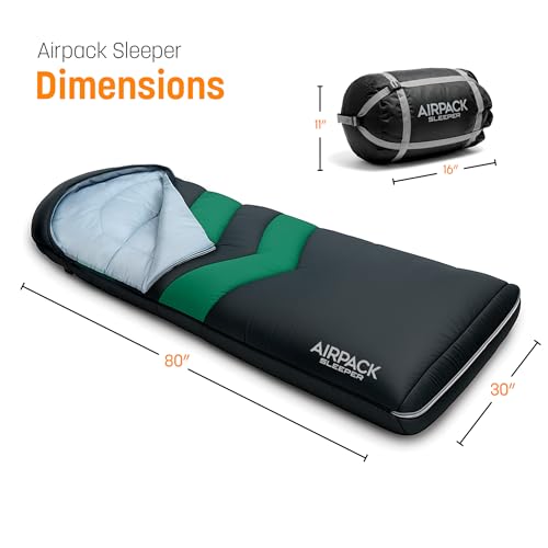 RANGLAND Black Inflatable Sleeping Bag with Built-in Pad & Foot Pump - 80x30