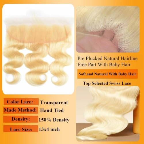 Russian Blonde Body Wave Lace Frontal Human Hair 12 Inch Pre-Plucked Natural Hairline