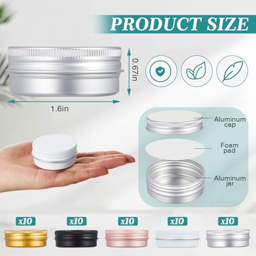 Multi-Colored 50 pcs 0.5 oz Aluminum Lip Balm Tins with Lids Bulk Set