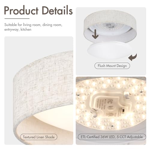 LED Ceiling Light Fixture 13 Inch Set of 2 - Dimmable Modern Flush Mount Low Profile