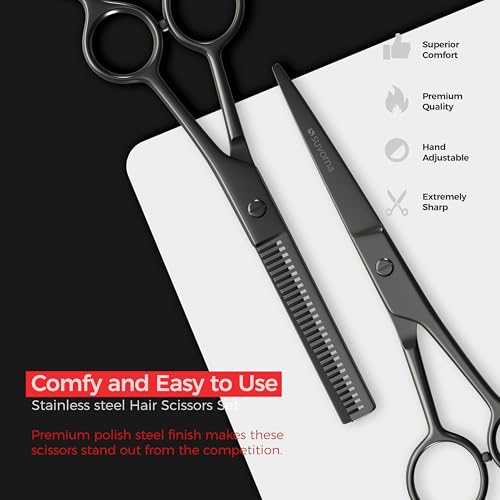 Suvorna 6.5-Inch Professional Hair Scissors Set with Thinning Shears - Black
