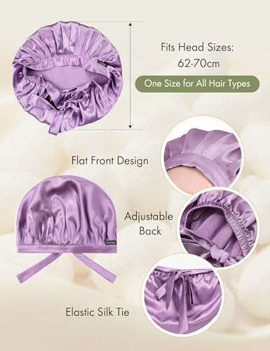 Lavender Medium Mulberry Silk Sleep Bonnet for Women Hair Care