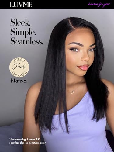 LUVME Seamless Yaki Straight Clip-In Hair Extensions 16 Inch 110g #1B Natural Black