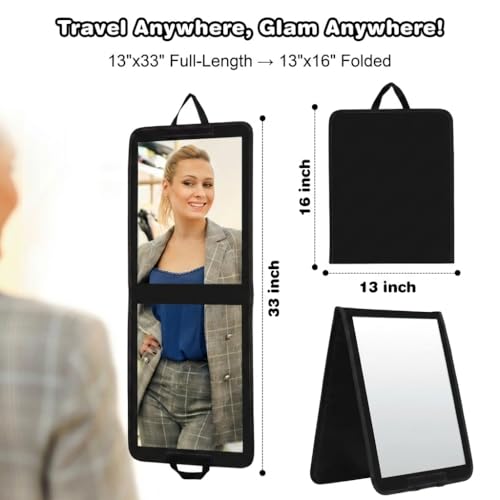 LPHUMEX Foldable Full Length Dance Mirror ? 33¡± Portable Shatterproof Hanging Mirror, Folding Full Length Travel Mirror for Dancing, Camping, Dance Competition Must Haves