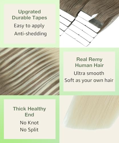 SURNEL 20 Inch Tape-in Hair Extensions #8T60 Ash Brown to Platinum Blonde 20pcs 50g
