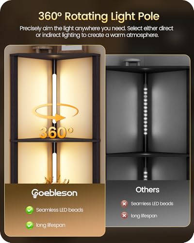 GOEBLESON 63.4" Corner Floor Lamp with Shelves & Dimmable LED Light - Black Triangle