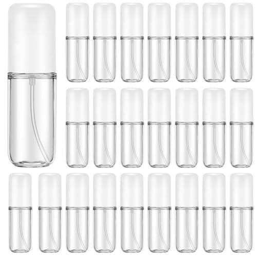 Eccliy 24 Pack Travel Spray Bottles 1.35oz/40ml Fine Mist Empty Spray Bottles Mini Leak Proof Refillable Plastic Bottle Set for Perfume Essential Oils Toners Rose Face Hair (Transparent)