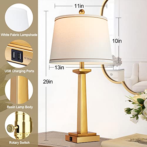ROTTOGOON 29-Inch Gold Modern Table Lamps Set of 2 with USB Charging, 3-Color Temp Nightstand Lamps
