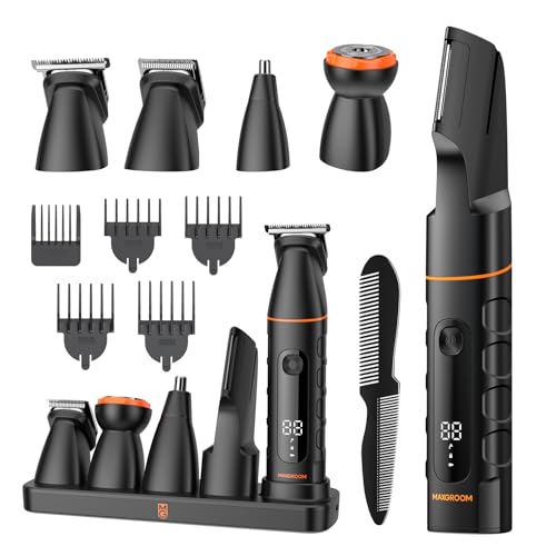 Manscape All-in-One Body & Pubic Hair Trimmer for Men, No-Nick Groin & Ball Shaver, Waterproof Mens Electric Grooming Kit with LED Display, USB Rechargeable (Black)