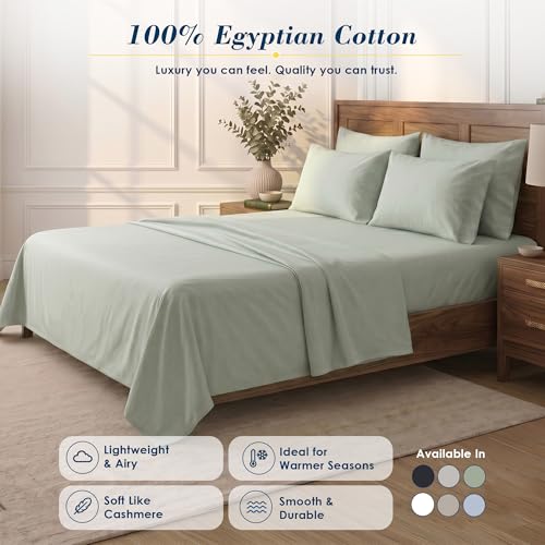 Egyptian Cotton Queen Sheets Set - Sage, 6-Piece Luxury Bedding