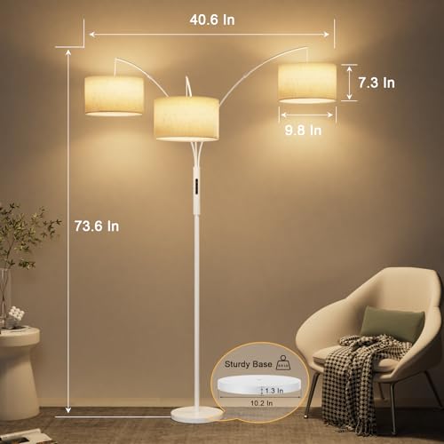 White-Beige Dimmable Tree Floor Lamp - 36W Super Bright LED with Remote & Touch Control for Living Room & Bedroom