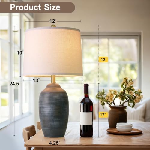 24.5-Inch Vintage Ceramic Table Lamp with Rustic Brown Finish - Farmhouse Nightstand Lamp - Retro Black Variation