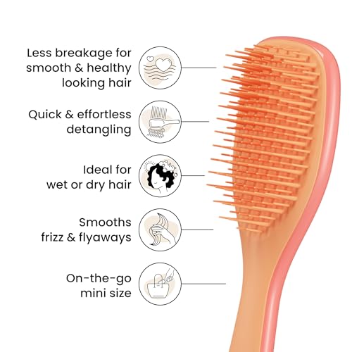 Mini Detangler Hairbrush for Kids and Travel - Salmon Pink & Apricot