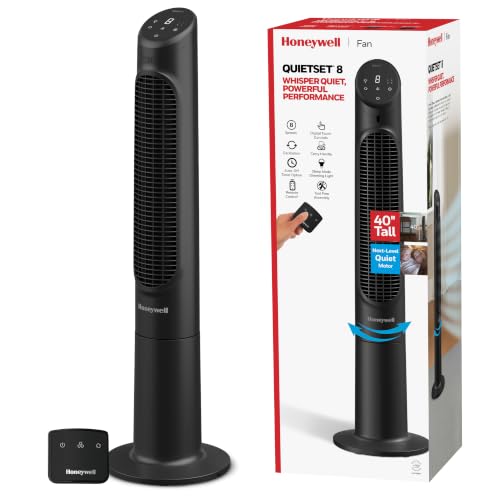 Honeywell QuietSet Black Oscillating Tower Fan with Remote, 8 Speeds, HYF295B