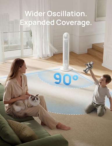 DREO 36-Inch Pearl White Smart Tower Fan with 28ft/s Velocity, 8 Speeds & Quiet Operation