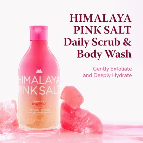 HIMALAYA PINKSALT Daily Scrub & Body Wash - Exfoliating Body Scrub, Dead Sea Salt & Himalayan Pink Salt, Natural Moisturizing Bodywash, Retinol & Hyaluronic Acid Shower Gel, Korean Skincare 14.1oz