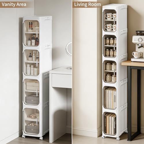 LXLXXL 5-Tier Narrow Storage Cabinet - Slim Tall Bathroom Organizer Snow White