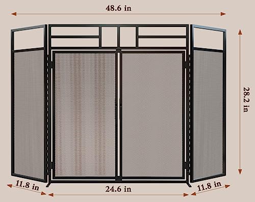 Magnetic Fireplace Screen 3-Panel Wrought Iron Spark Guard for Indoor Use