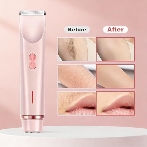 Bikini Trimmer for Women, 2 in 1 Electric Razors, Wet Dry Use, IPX7 Waterproof Rechargeable Bikini Shaver with Ceramic Cutting Head, 120 Min Cordless Runtime, Pink