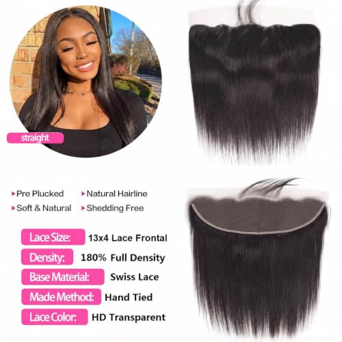 16 Inch Straight HD Lace Frontal Closure 13x4 Human Hair Brazilian Virgin Black