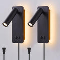 MOLUOLA LIGHTING 2 Pack Black LED Wall Sconces with Reading Night Light, 3W+6W, Plug-in & Hardwire Options