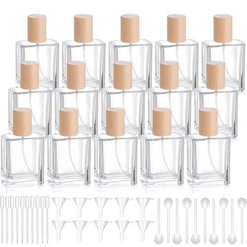 15 Pack 50ml Glass Square Perfume Bottles - Light Wood Color, Reusable & Leakproof