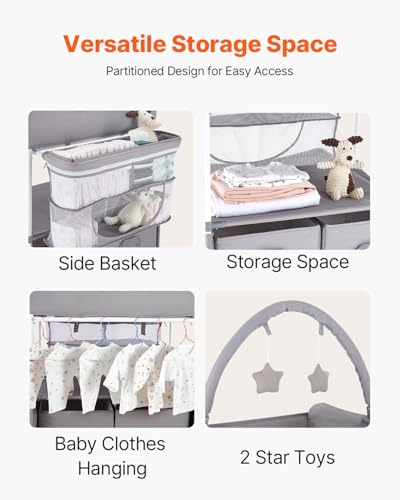 VEVOR Baby Changing Table Foldable Diaper Station with Storage & Adjustable Height - Light Gray