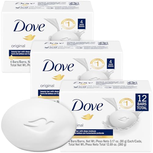 Unscented Dove Beauty Bar 3.5 Oz Pack of 12 - 3-in-1 Face, Body & Hand Soap