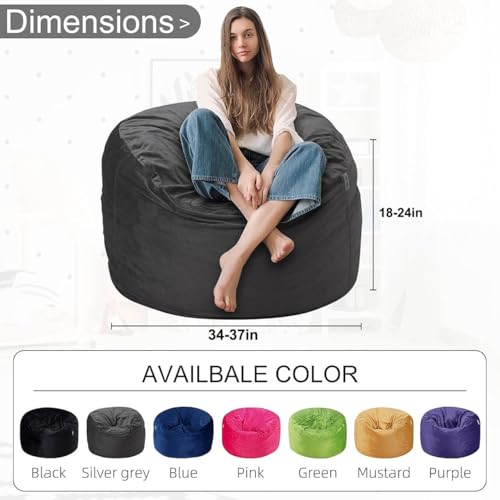 Silver Grey 3ft Velvet Bean Bag Chair with Memory Foam - Adult Lazy Sofa