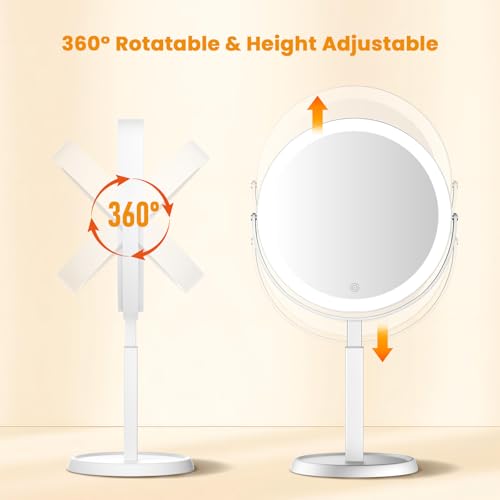 Bearolve 8-Inch Rechargeable LED Makeup Mirror with Lights, 20X Magnification, Adjustable Brightness & Height, Women Gift