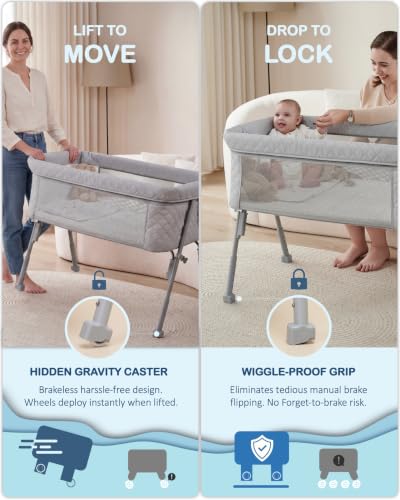 BEKA Baby Bassinet Bedside Sleeper - 2-in-1 Crib for Newborn, Grey