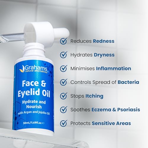 Face & Eyelid Oil for Dry Skin Eczema & Dermatitis - Natural Moisturizer with Argan & Jojoba - 1.69 Fl Oz