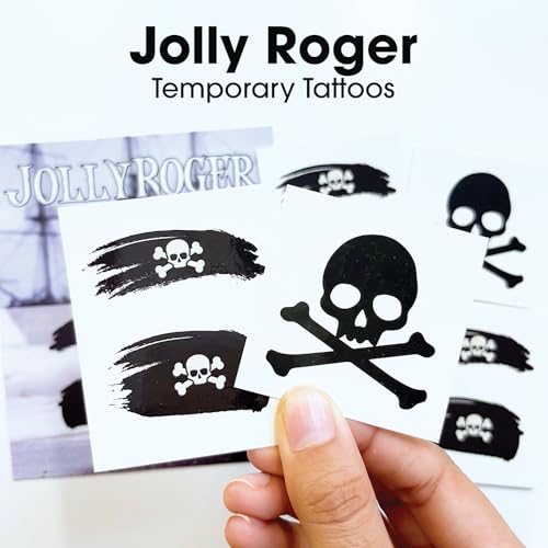 Skull & Crossbones Temporary Tattoos/Black/Perfect for Pirate Themed Events - Halloween - Sporting Events/Skin Safe/Removable (Jolly Roger 20pk)