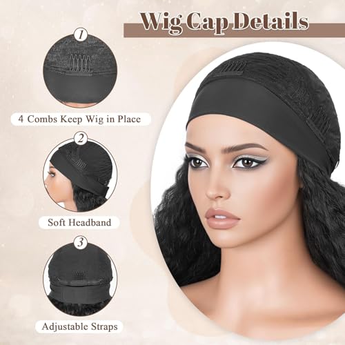 Afro Curly Headband Wig for Black Women - 22 Inch Kinky Curly Synthetic Half Wig with Bouncy Ends - Black Variation