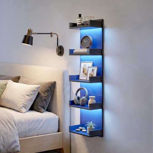 Black 45.7-Inch LED Floating Wall Shelf with Lights - Modern Storage