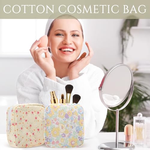 Cotton Quilted Makeup Bag Set - Floral Style, 10 Pcs, Travel & Bridesmaid Gifts - 5.12 x 4.72 x 1.97 Inches