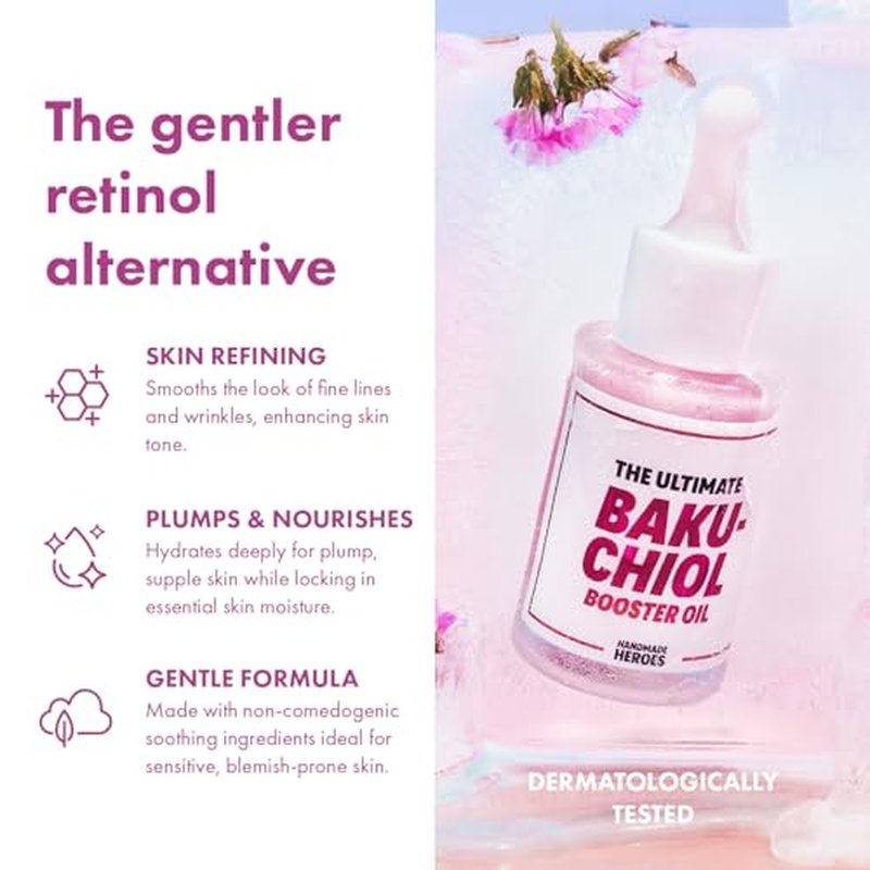 Handmade Heroes 2% Bakuchiol Oil Lifting and Firming Oil for Guasha Neck, and D?collet?, All Natural Retinol Alternative For Radiant and Line Smoothing 0.75oz