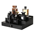 Men's 3-Tier Cologne Organizer Stand with Drawer - Black Wooden Display