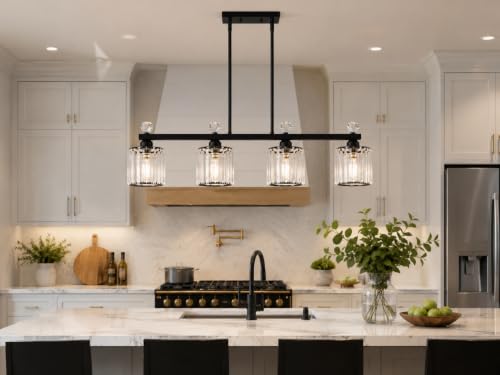 32-Inch Crystal Kitchen Island Pendant Light - Black 4-Light Variation