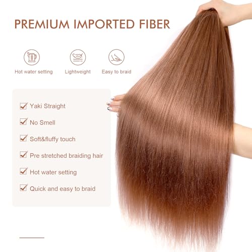 26 Inch Pre-Stretched Braiding Hair 8 Packs Brown Yaki Texture Synthetic Extensions