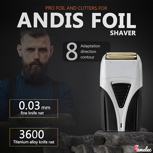 FAMELEC 4 Pack Replacement Gold Foils & Cutters for Andis ProFoil Lithium Titanium Shavers