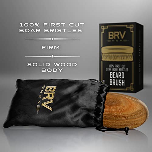 Beard Brush with Firm Boar Bristles - Green Sandalwood Handle - Men's Grooming Tool